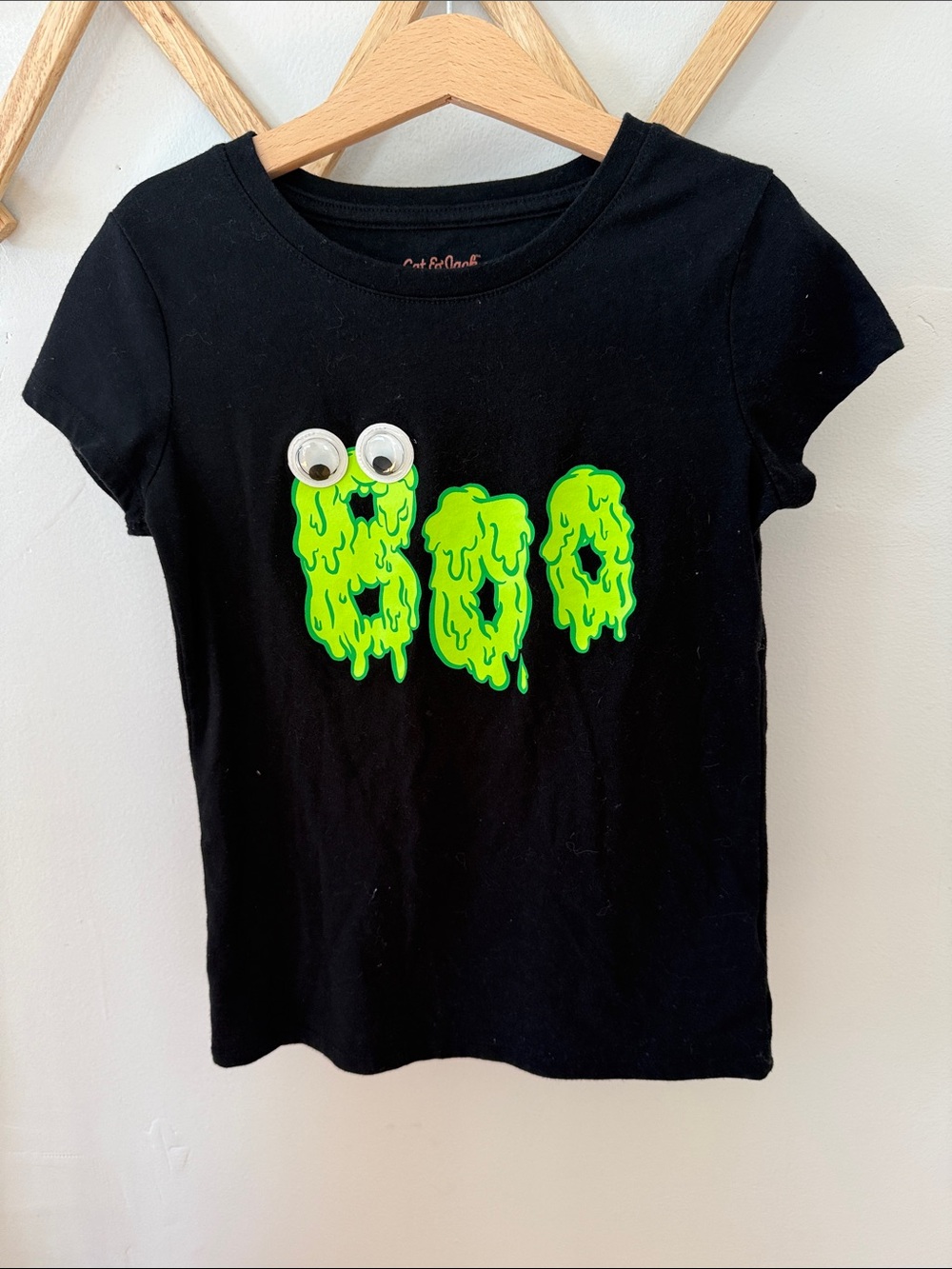 Cat & Jack Girls Halloween Boo Googly Eyes Shirt Size 7/8 Black